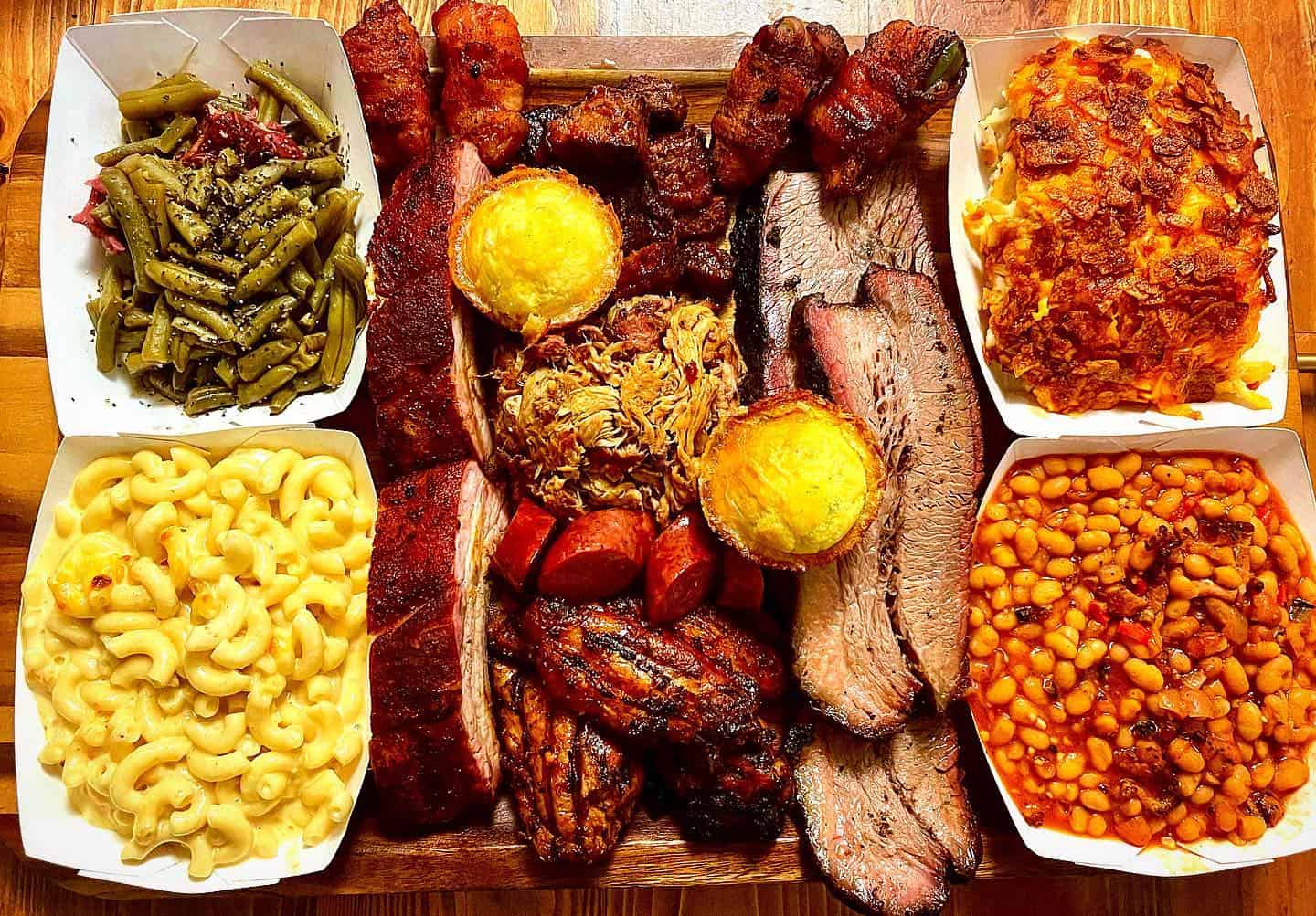 Black Barn BBQ dinner spread